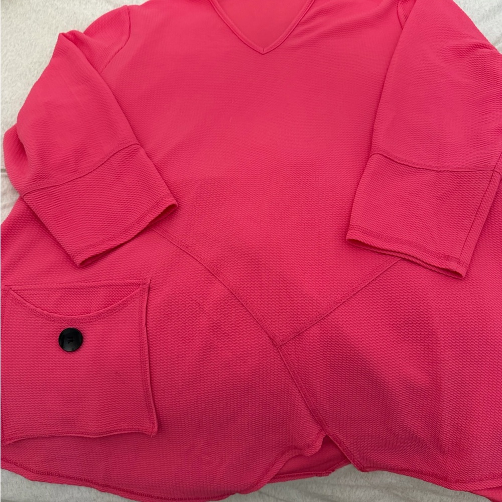 Casual V-Neck Tunic Top in Hot Pink